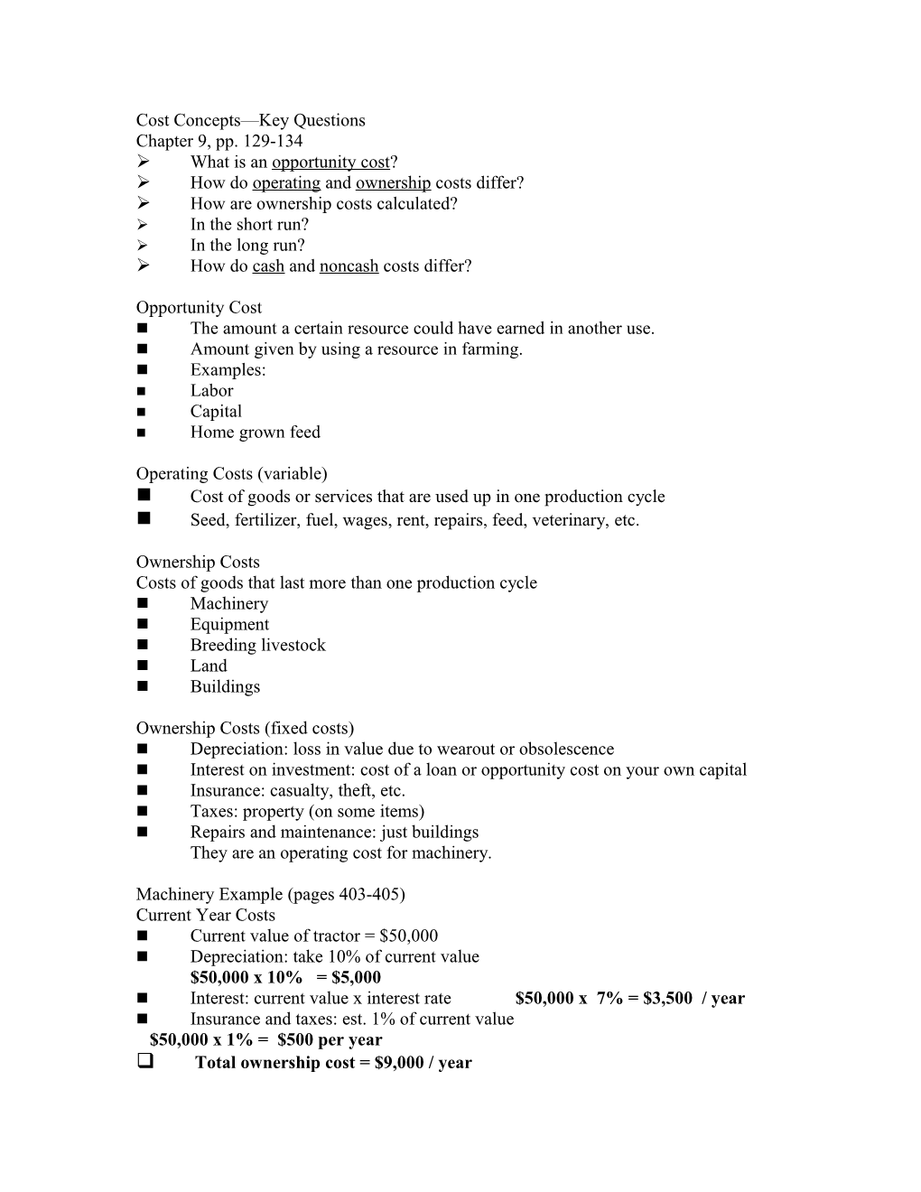 Cost Concepts Key Questions