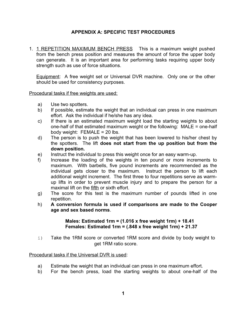 Appendix A: Specific Test Procedures