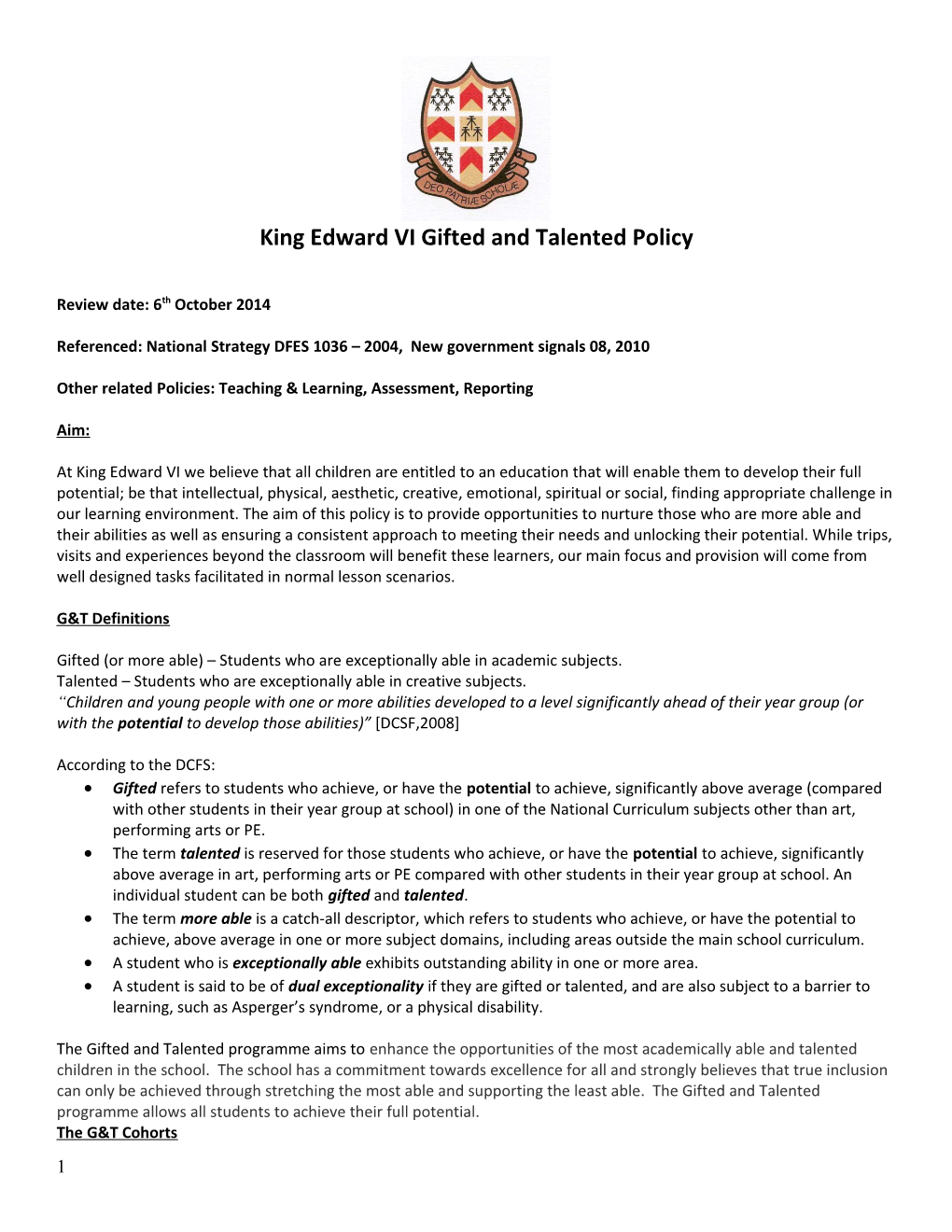 Gifted & Talented Policy Draft