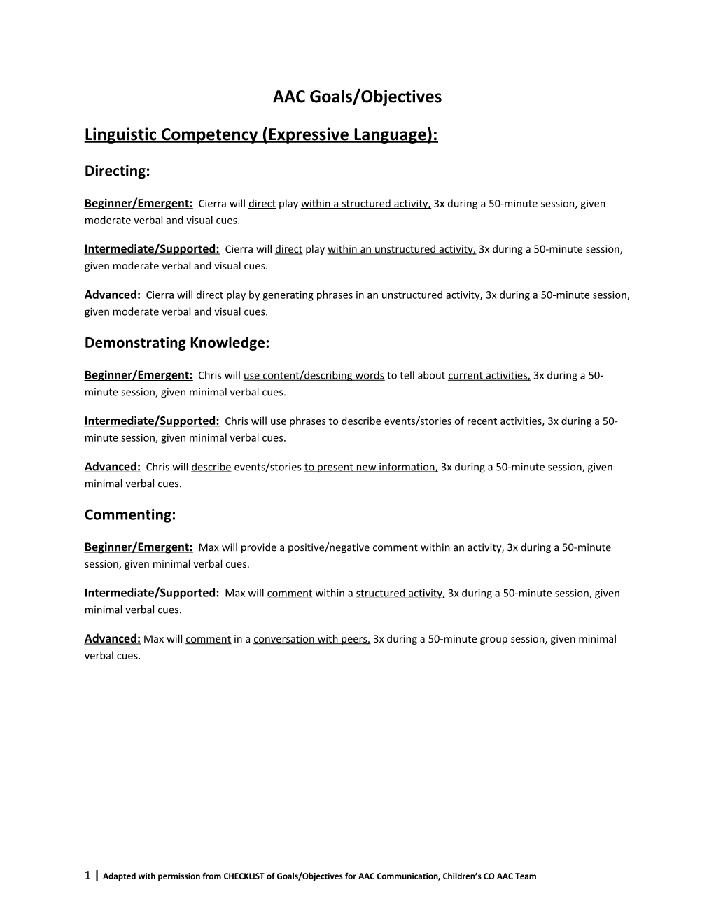 Linguistic Competency (Expressive Language)