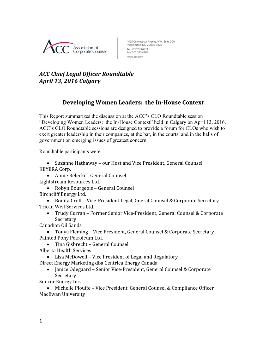 ACC Chief Legal Officer Roundtable