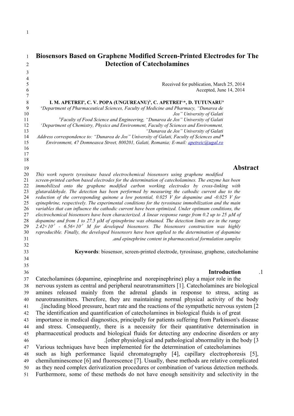 Biosensors Based on Graphene Modified Screen-Printed Electrodes for the Detection Of