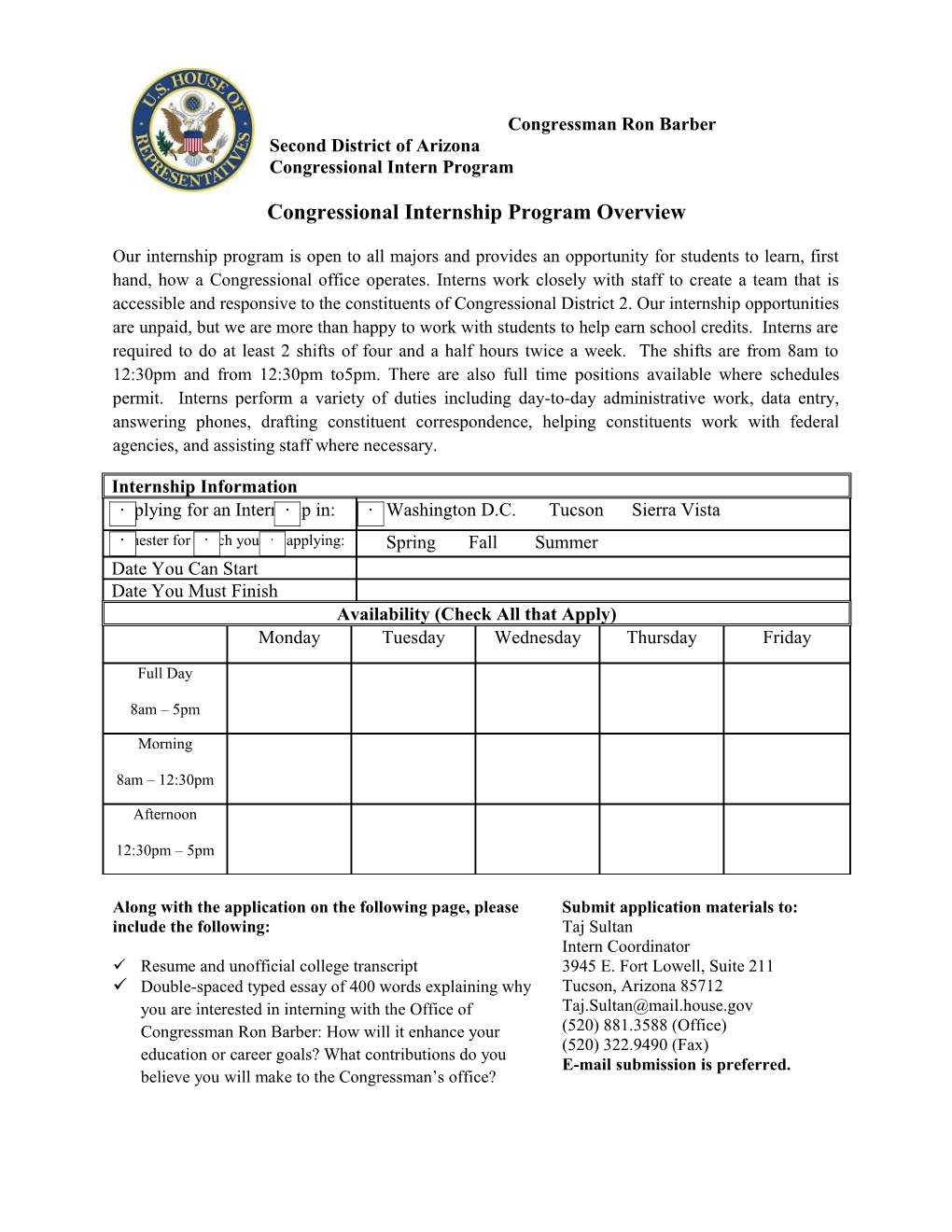 Congressional Internship Program Overview