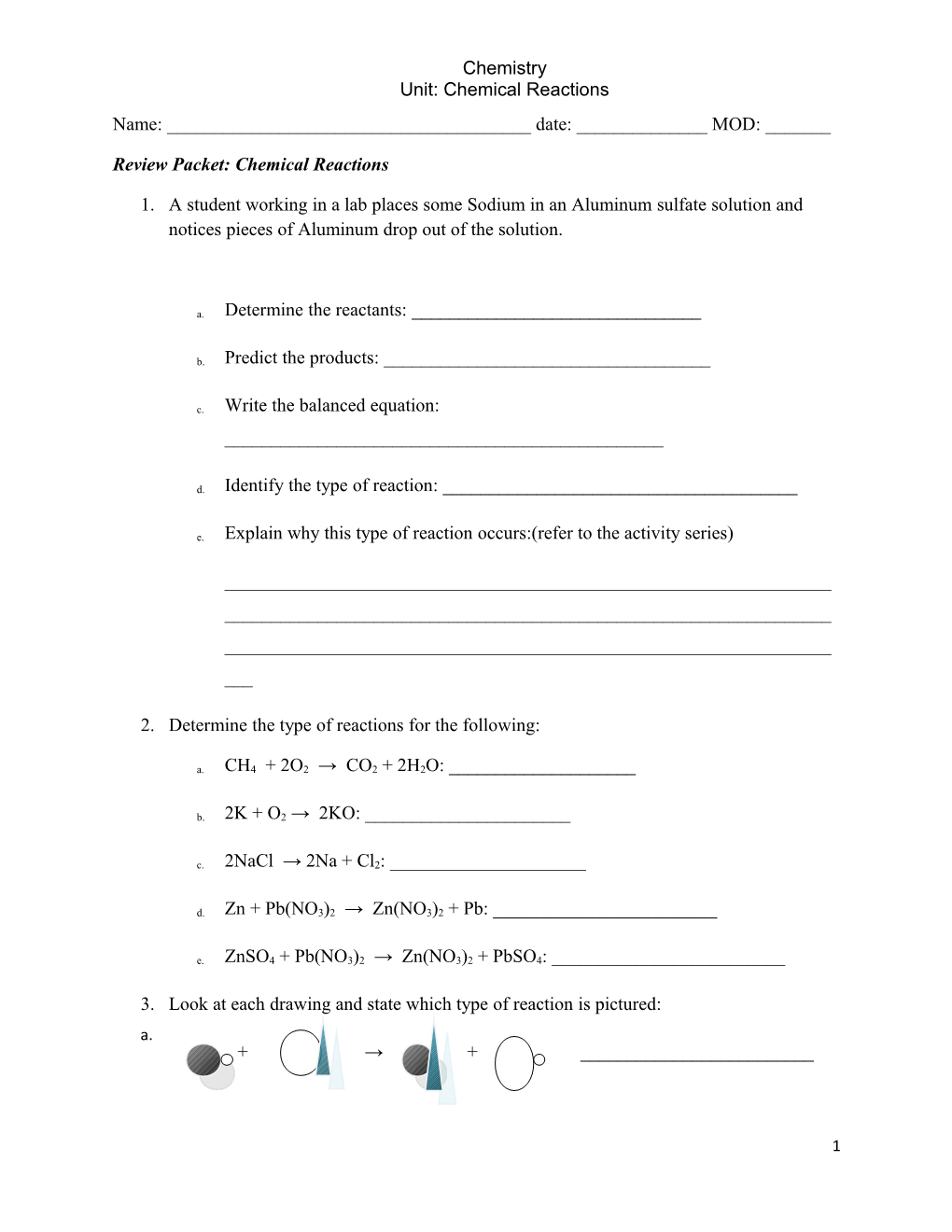 Review Packet: Chemical Reactions