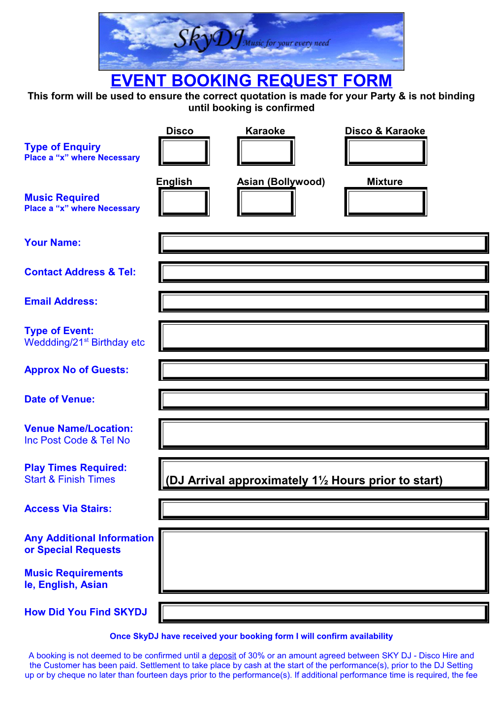 Event Booking Request Form