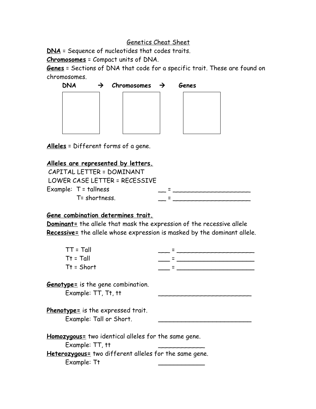 Genetics Cheat Sheet