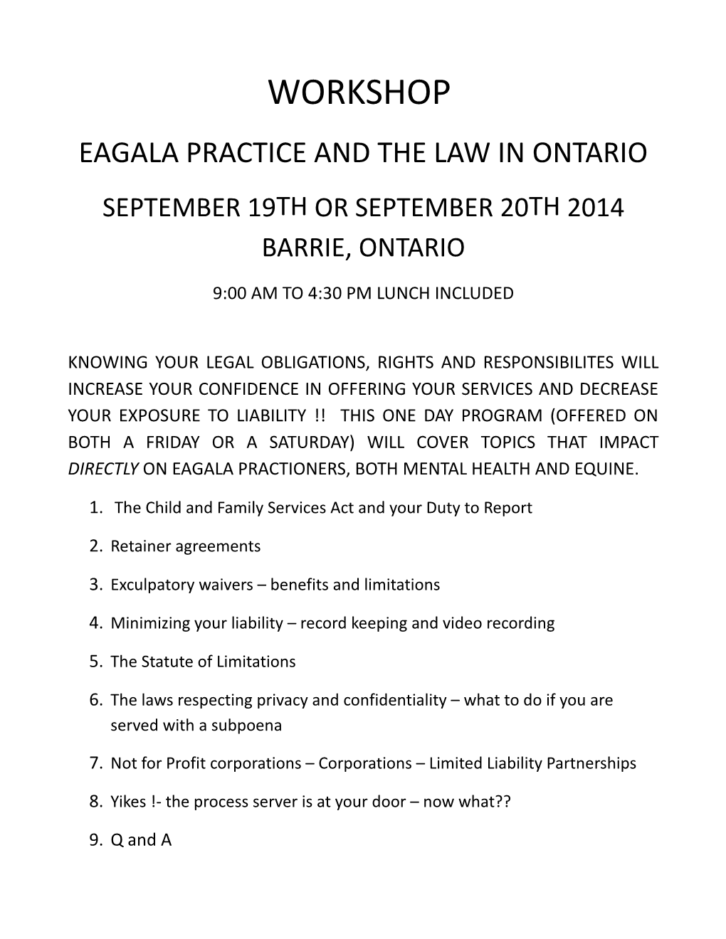 Eagala Practice and the Law in Ontario