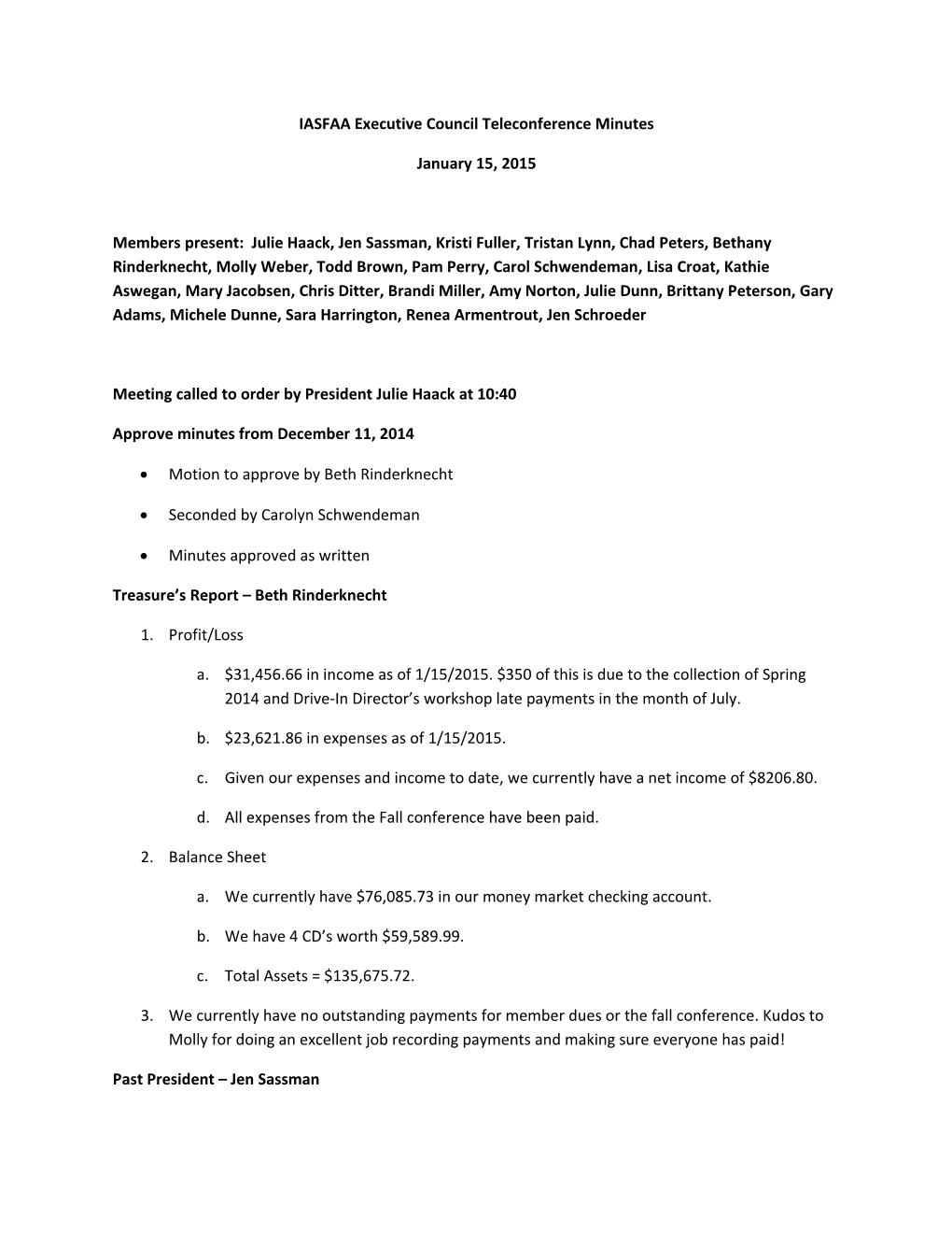 IASFAA Executive Council Teleconference Minutes