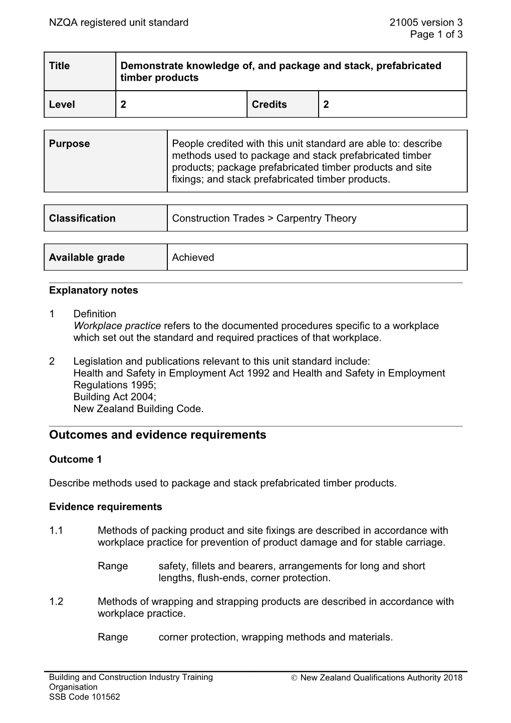 21005 Demonstrate Knowledge Of, and Package and Stack, Prefabricated Timber Products