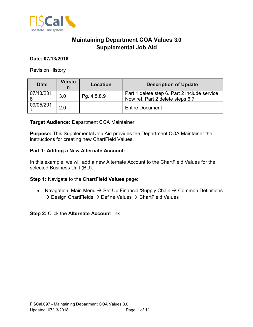 Maintaining Department COA Values