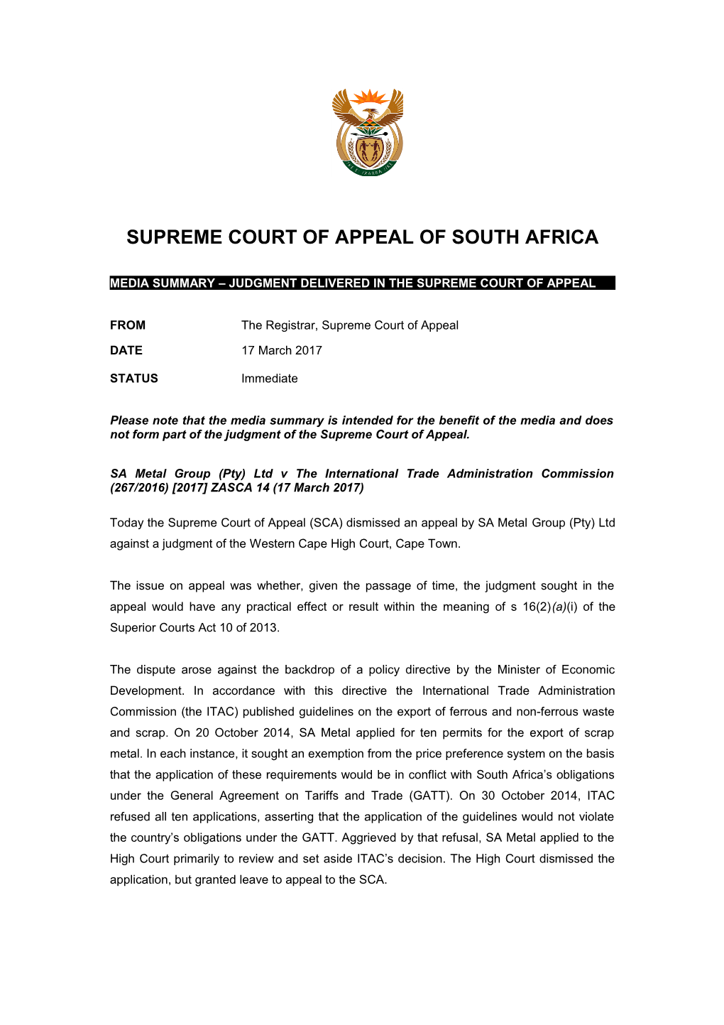 Supreme Court of Appeal of South Africa s11