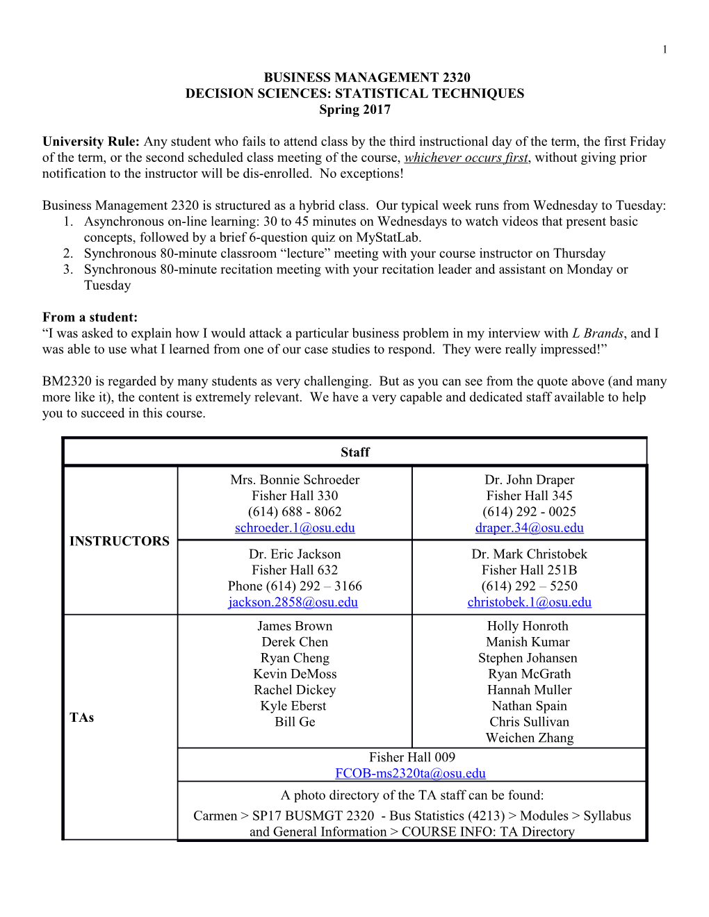 Tentative Course Schedule s1