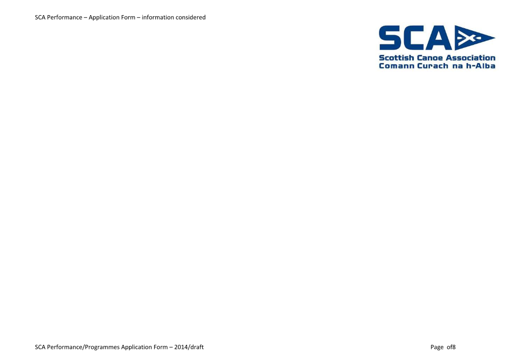 SCA Performance - Application Form General Information