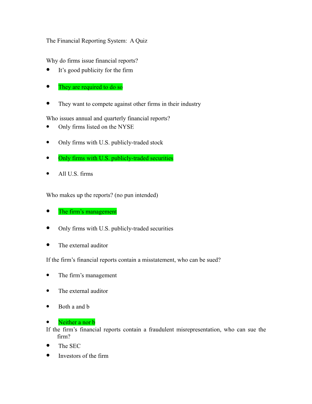 The Financial Reporting System: A Quiz