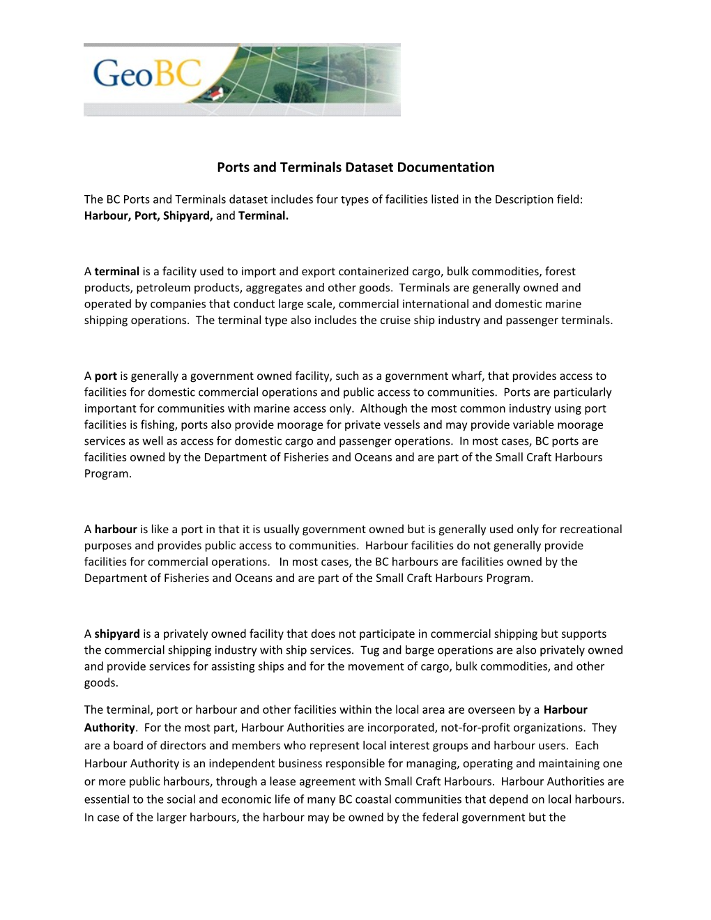 Ports and Terminals Dataset Documentation