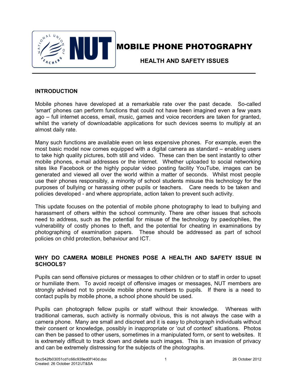 Camera Mobile Phones Health and Safety Issues