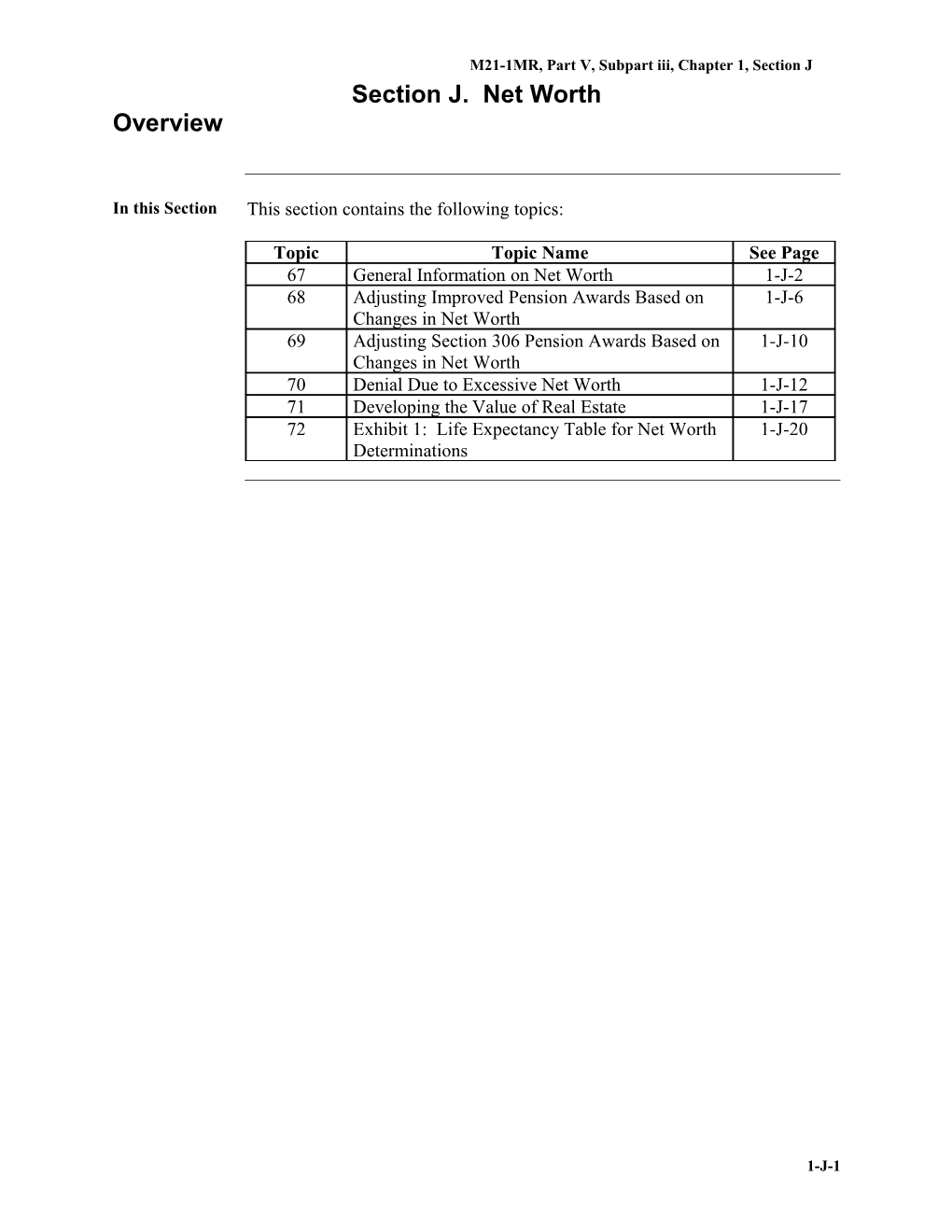 M21-1MR, Part V, Subpart Iii, Chapter 1, Section J. Net Worth