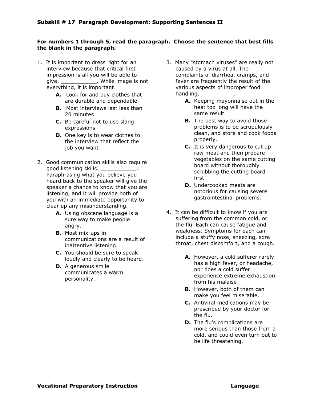 Paragraph Development Supporting Details Post Test