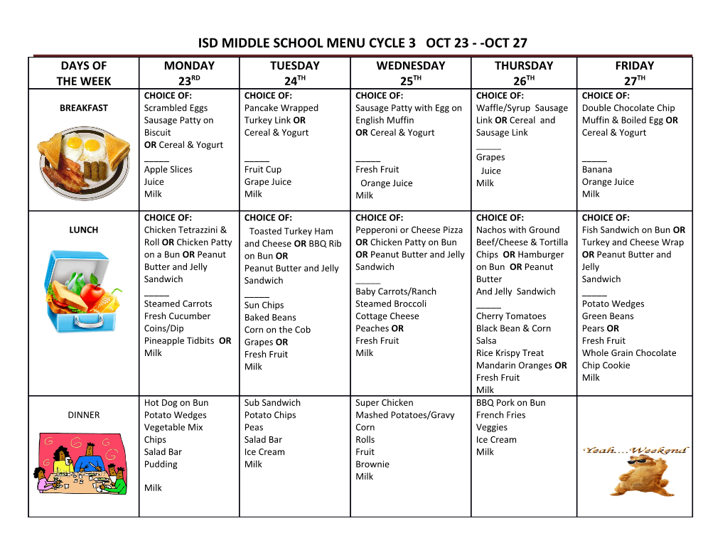 Isd Middle School Menu Cycle 3 Oct 23 - -Oct 27