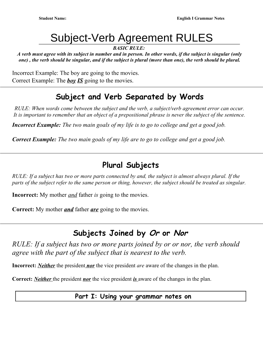 Subject Verb Rules And Practice