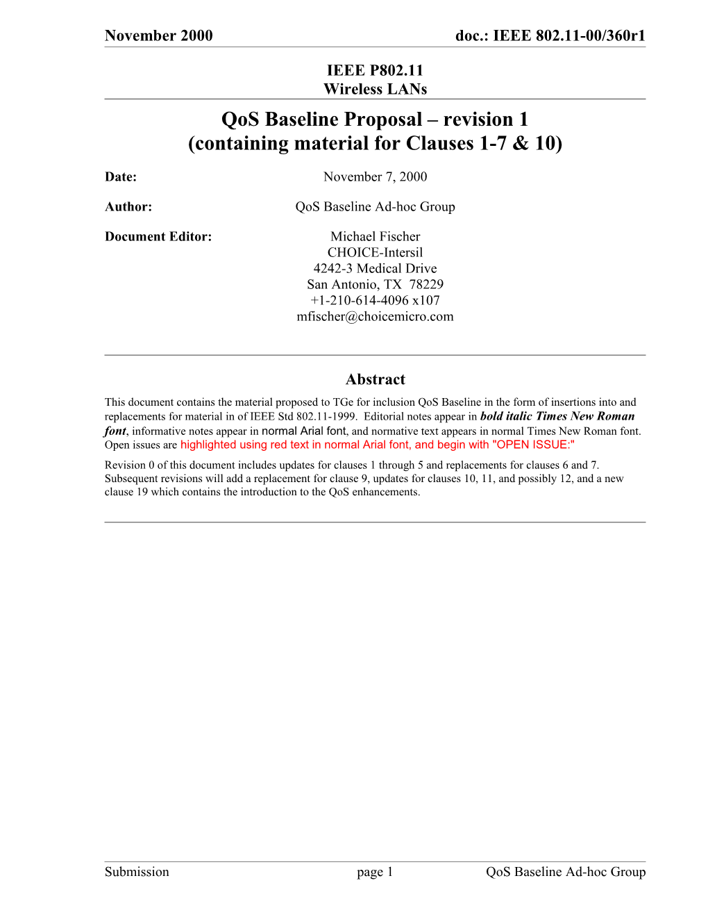 Qos Baseline Proposal Revision 1 (Containing Material for Clauses 1-7 & 10)