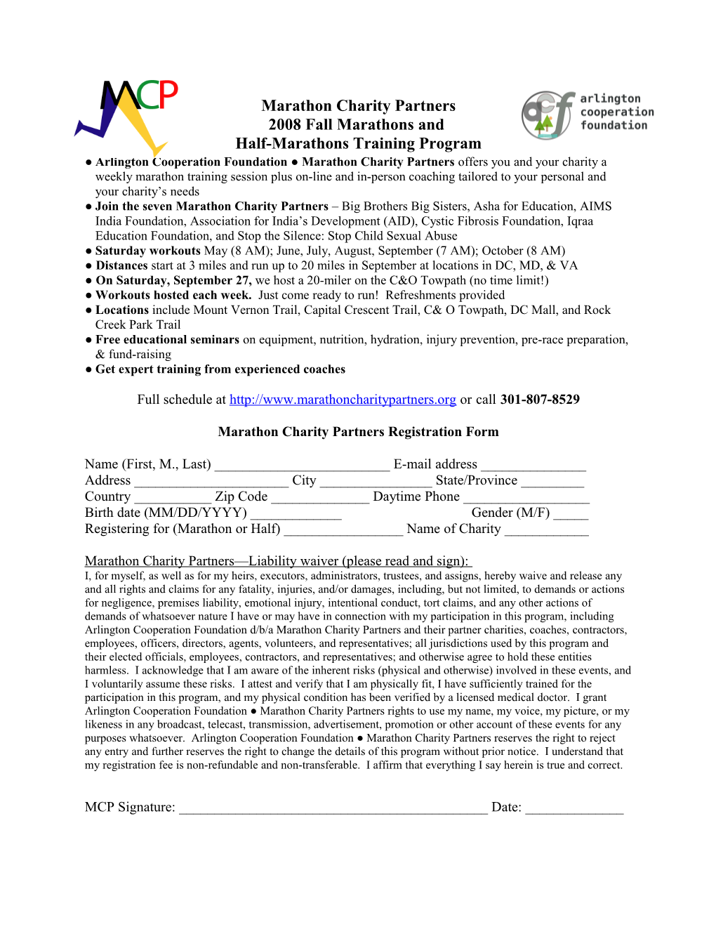 Marathon Charity Partners Registration Form