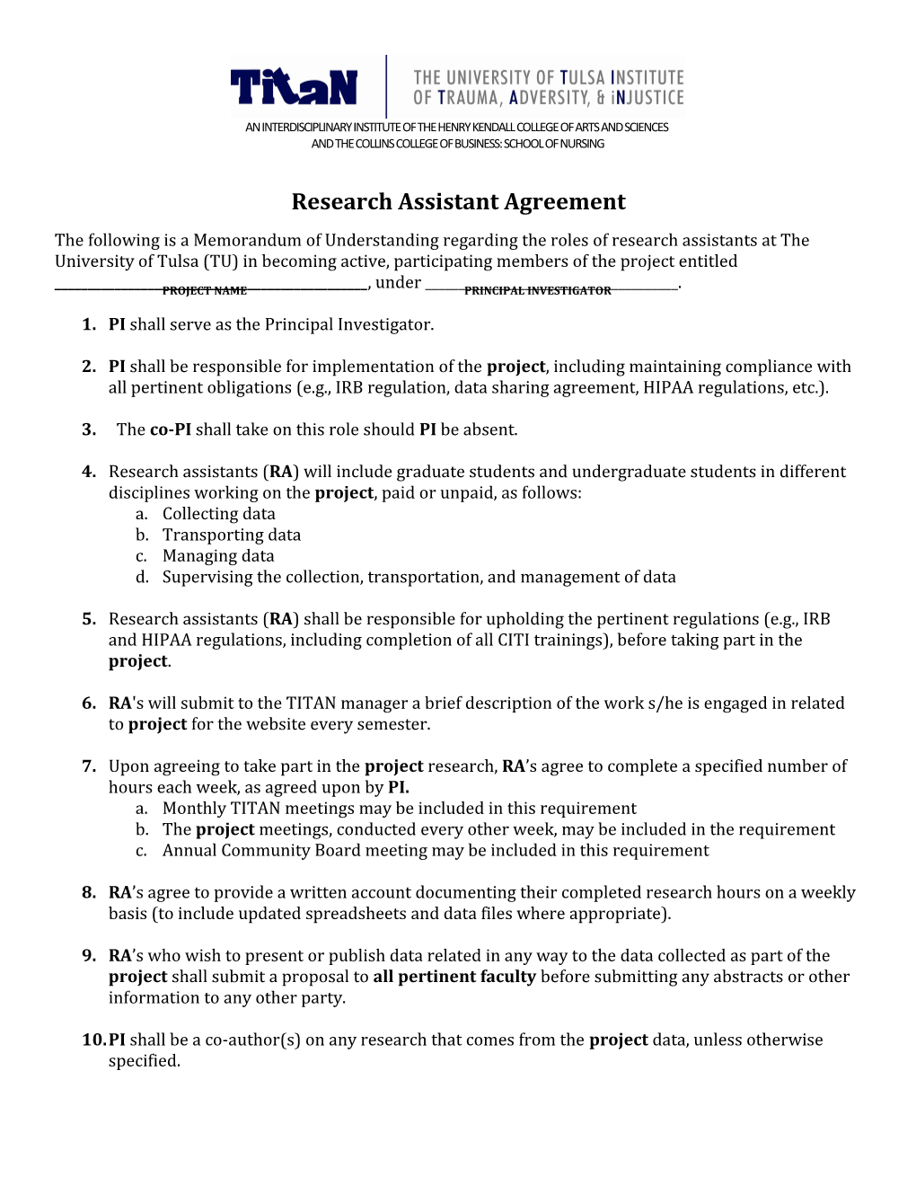 Research Assistant Agreement