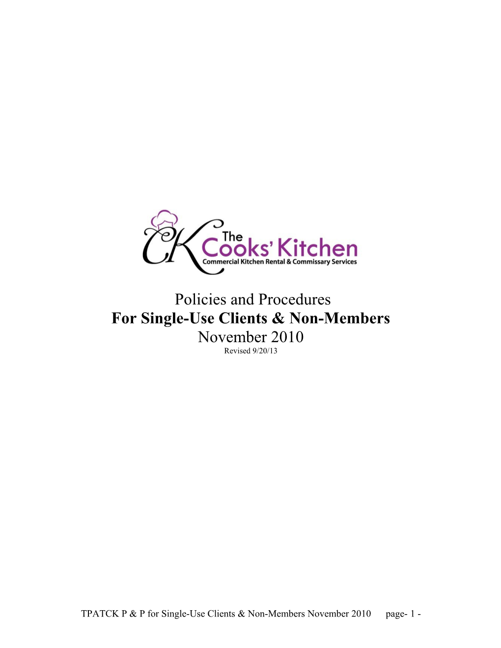 The Platform at the Cooks Kitchen Policy Handbook