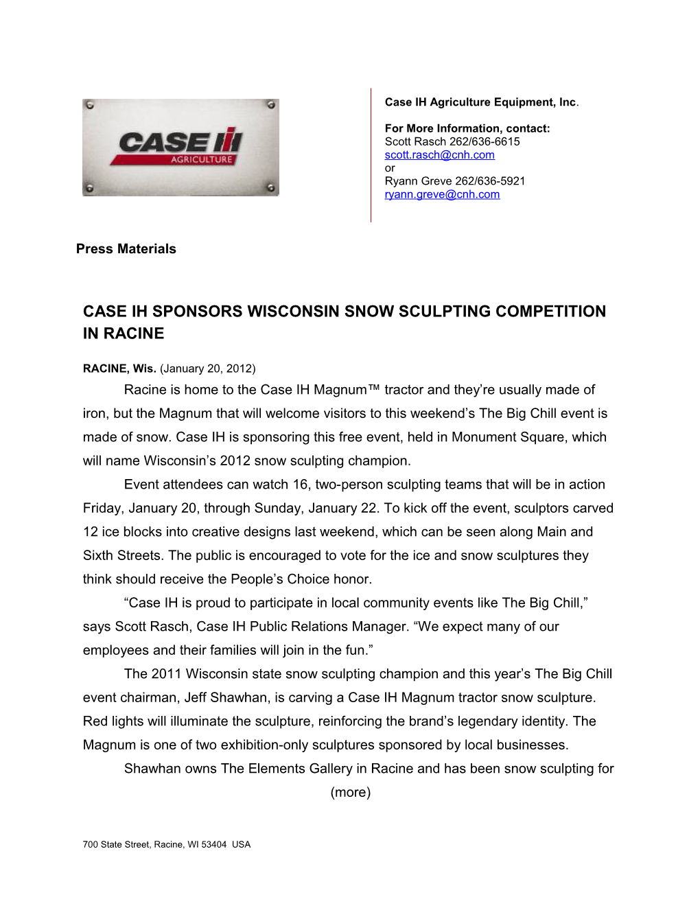 Case IH Sponsors Wisconsin Snow Sculpting Competition Word Document