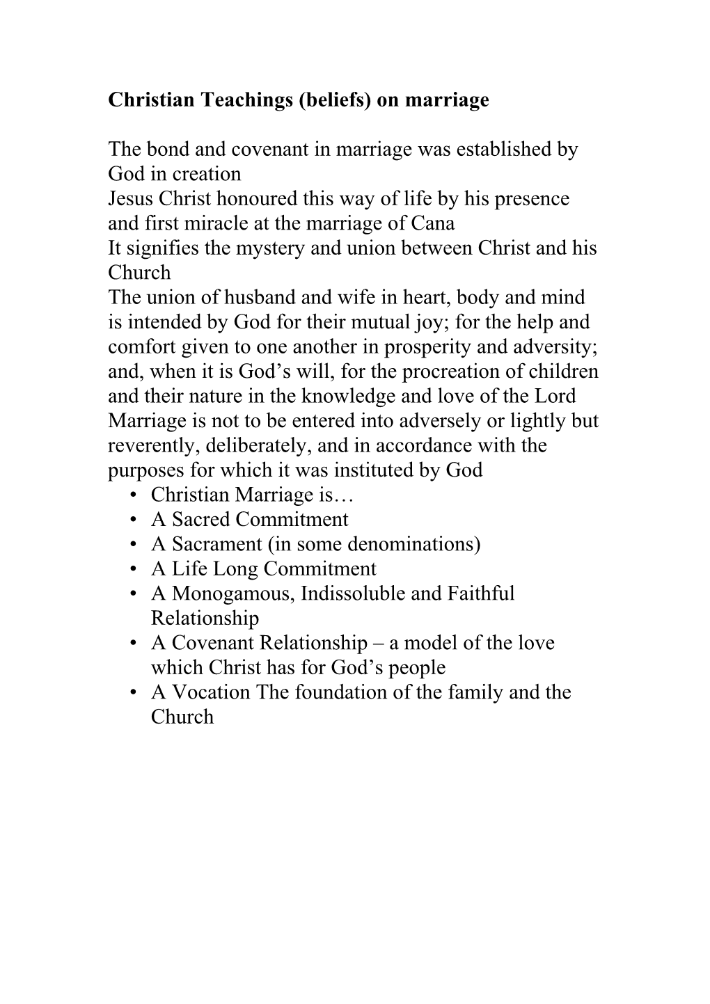 Christian Teachings (Beliefs) on Marriage