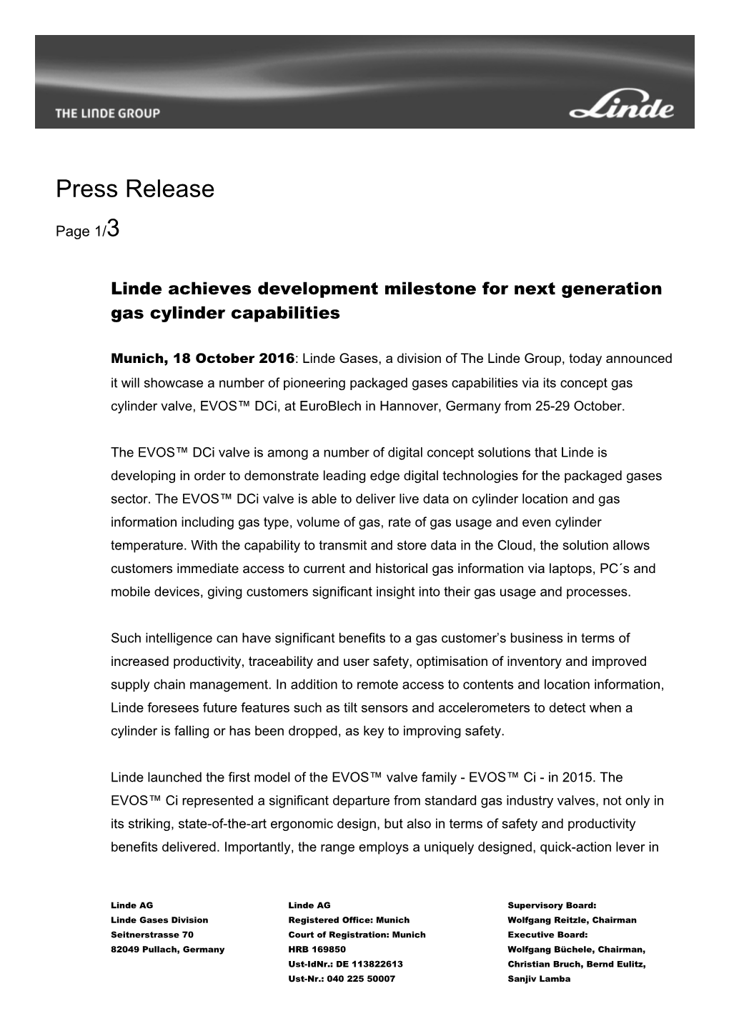 Linde Press Release