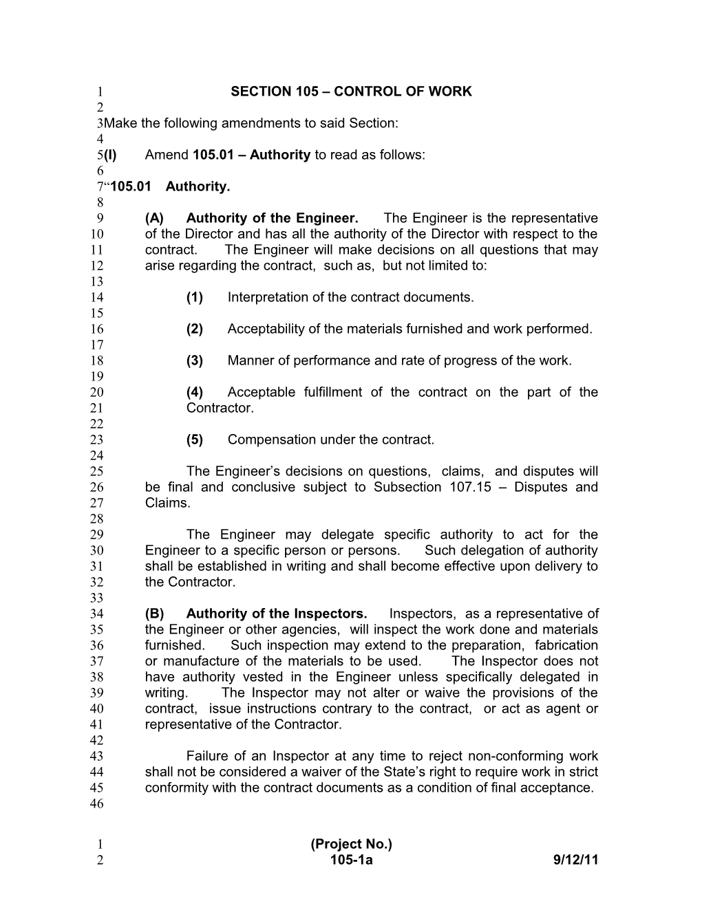 Section 105 Control of Work