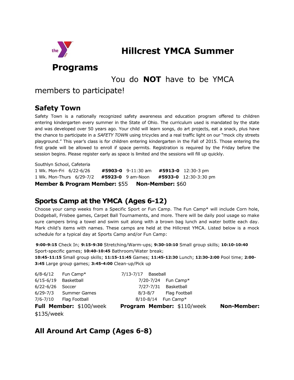 Hillcrest YMCA Summer Programs