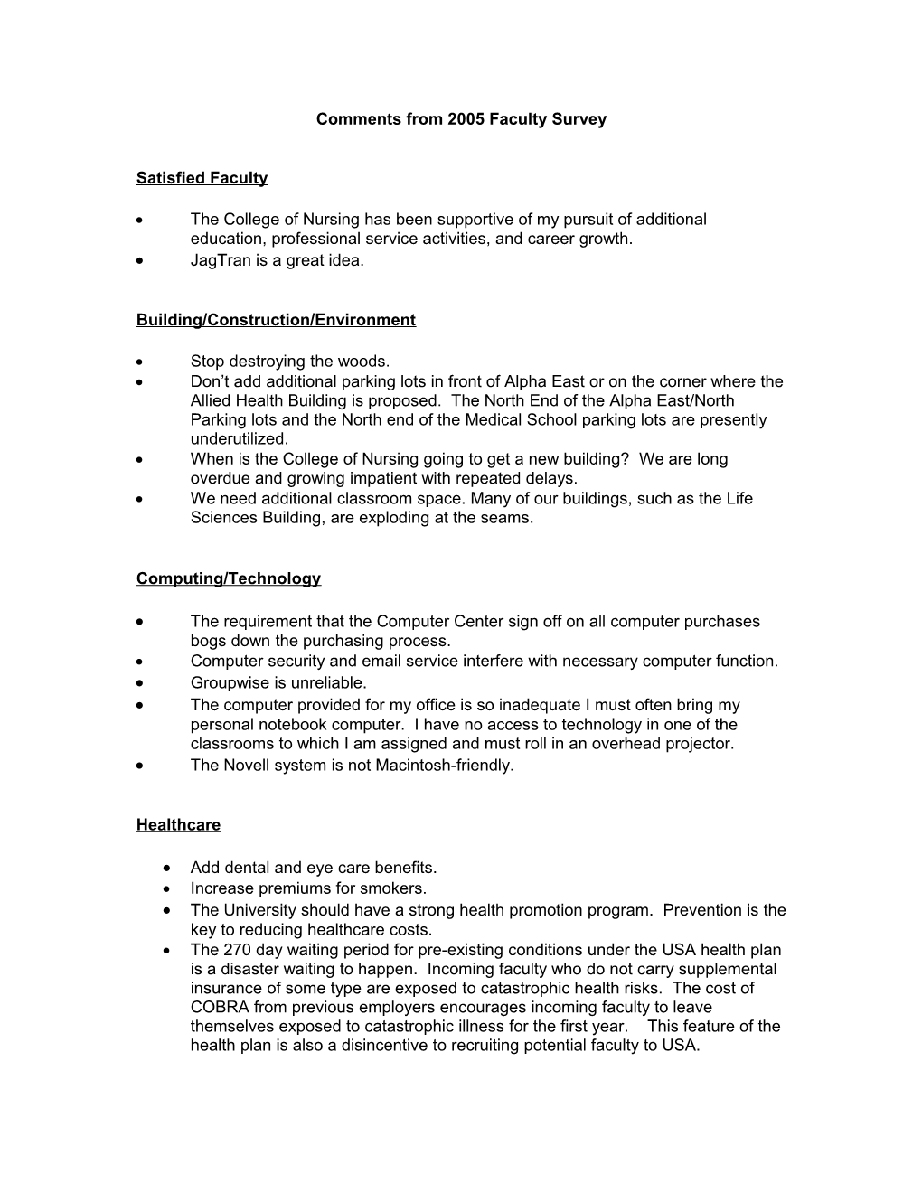 Comments from 2005 Faculty Survey