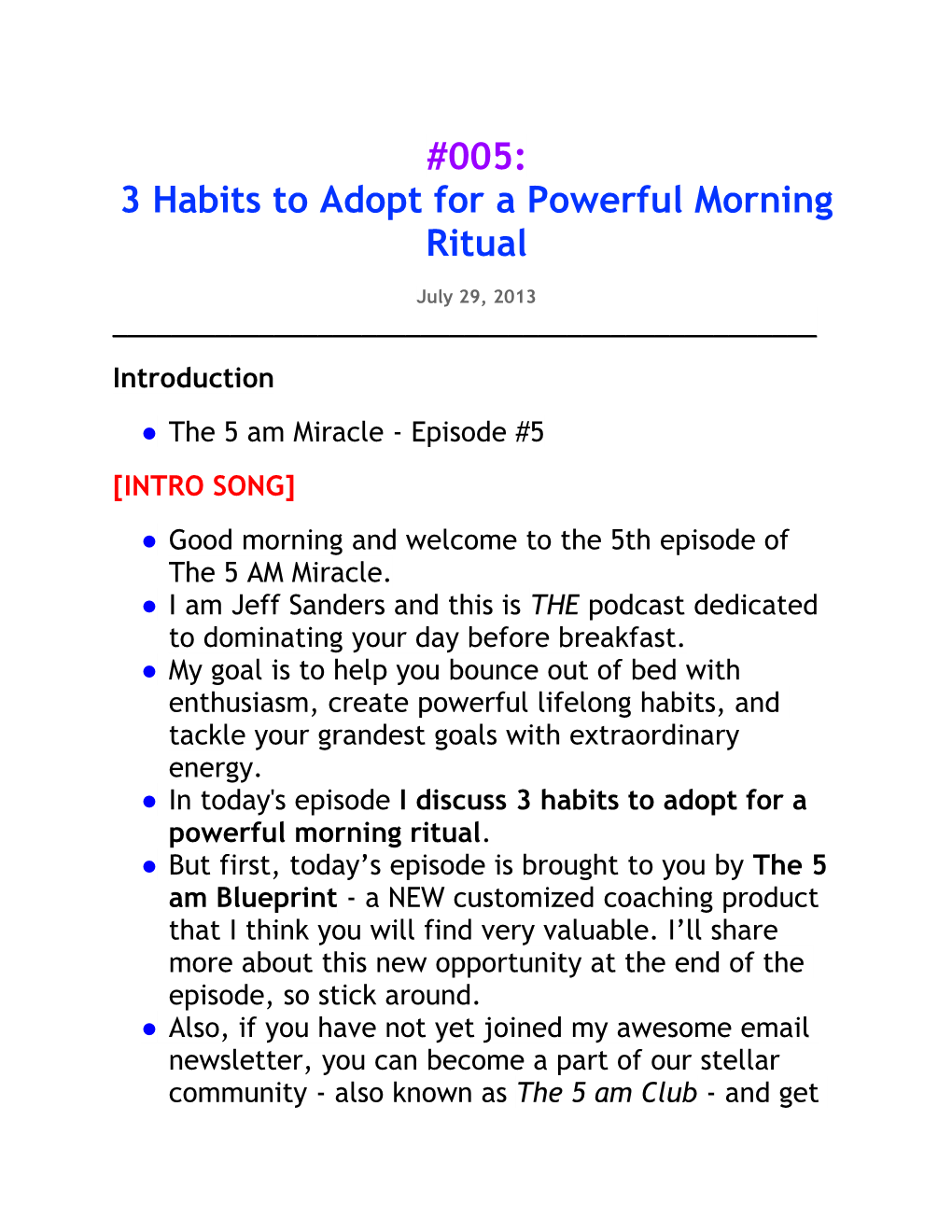 005: 3 Habits to Adopt for a Powerful Morning Ritual Podcast