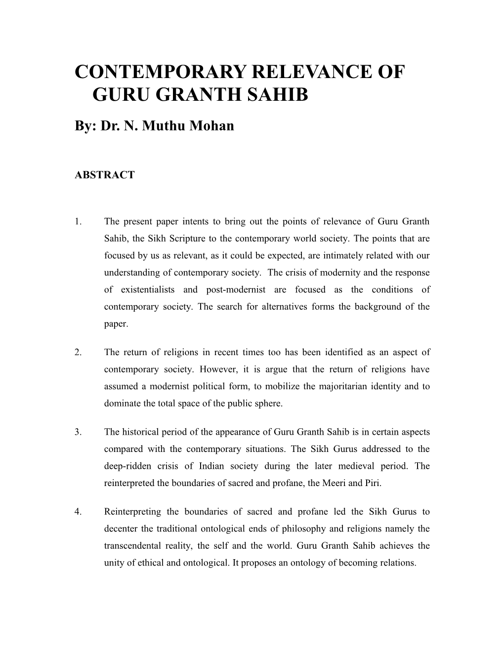 Contemporary Relevance of Guru Granth Sahib