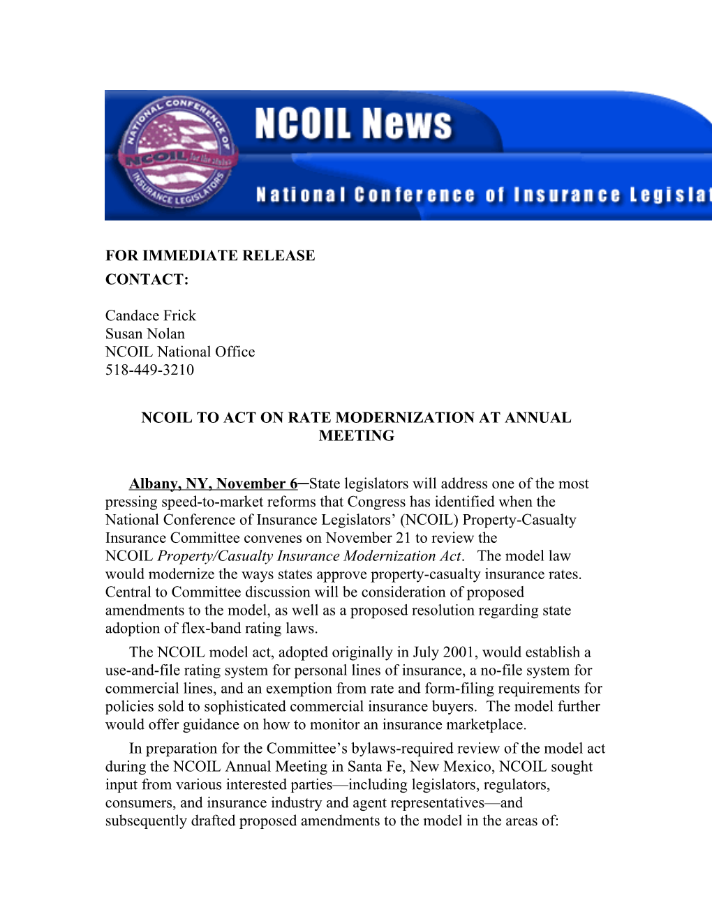 Ncoil to Act on Rate Modernization at Annual Meeting