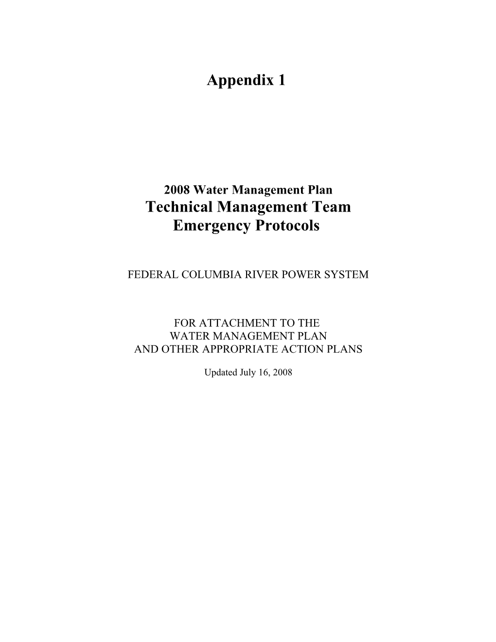 20045 Water Management Plan Appendix 1 Emergency Protocols