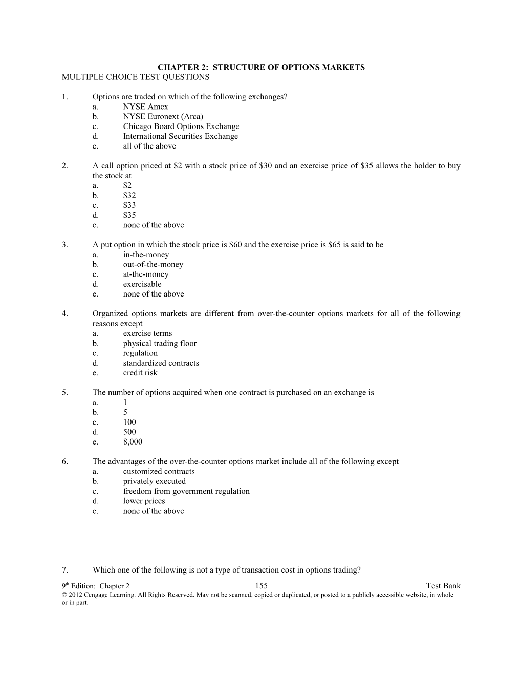 Chapter 2: the Structure of Options Markets