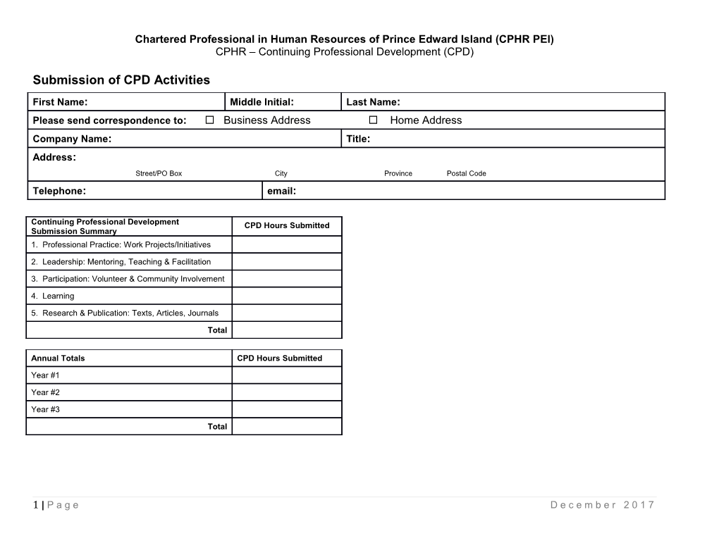 Chartered Professional in Human Resources of Prince Edward Island (CPHR PEI)