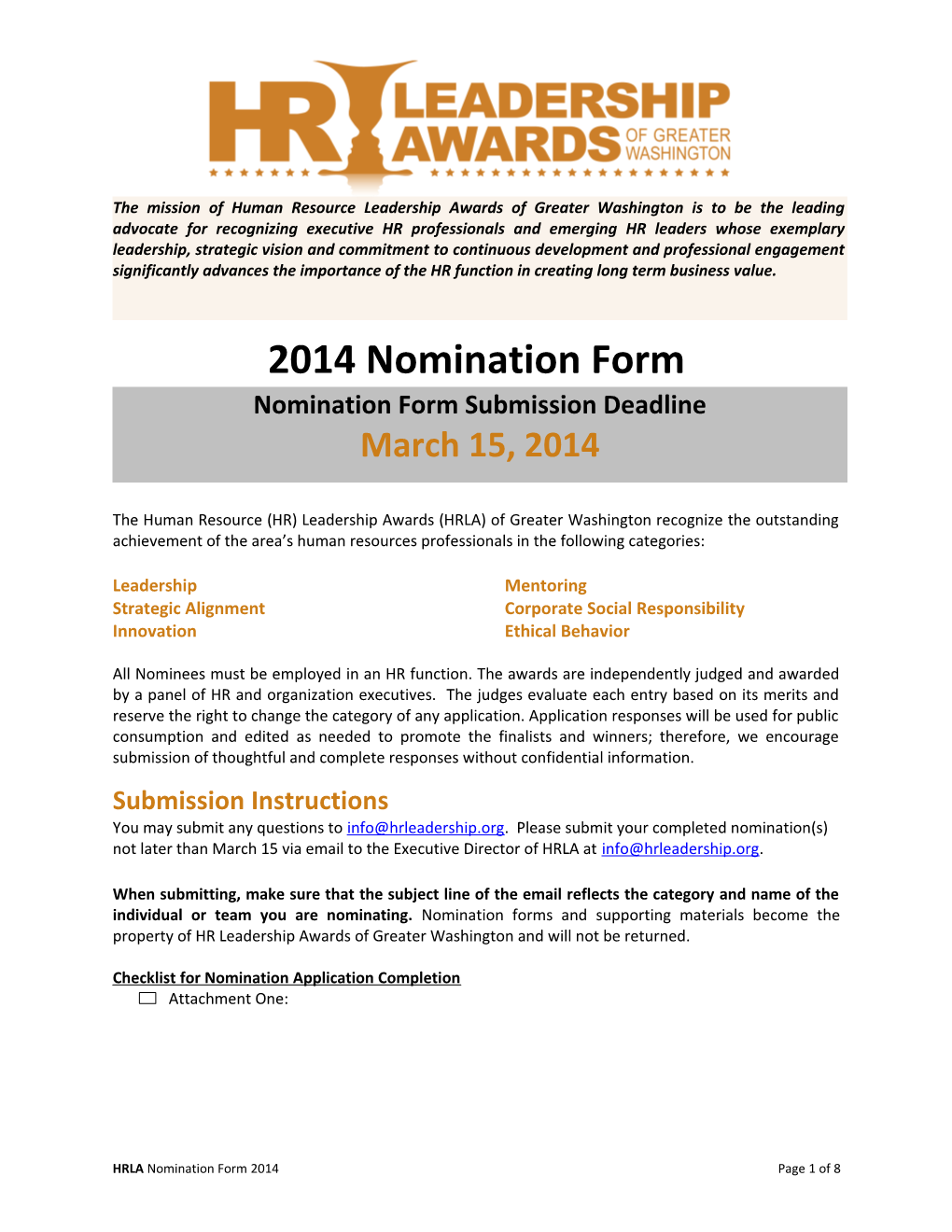 2014 Nomination Form