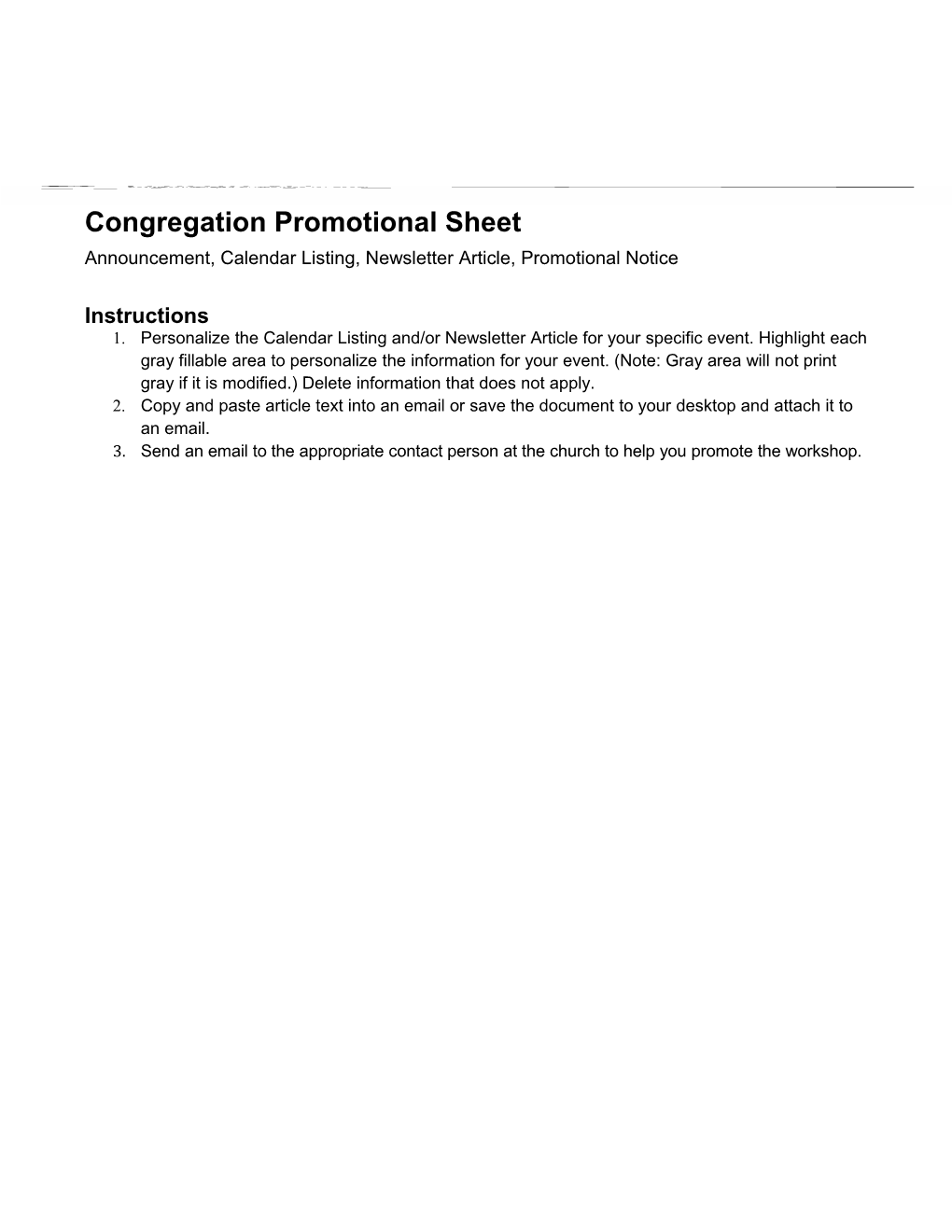 Congregation Promotional Sheet