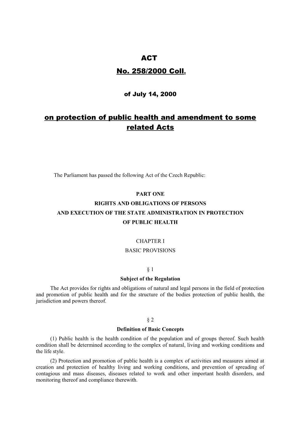 On Protection of Public Health and Amendment to Some Related Acts