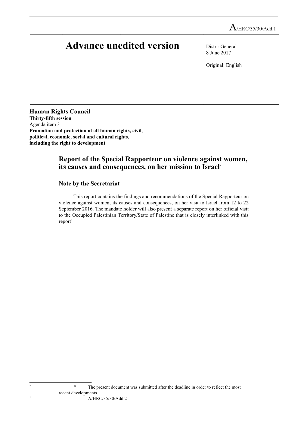 Report of the Special Rapporteur on Violence Against Women, Its Causes and Consequences