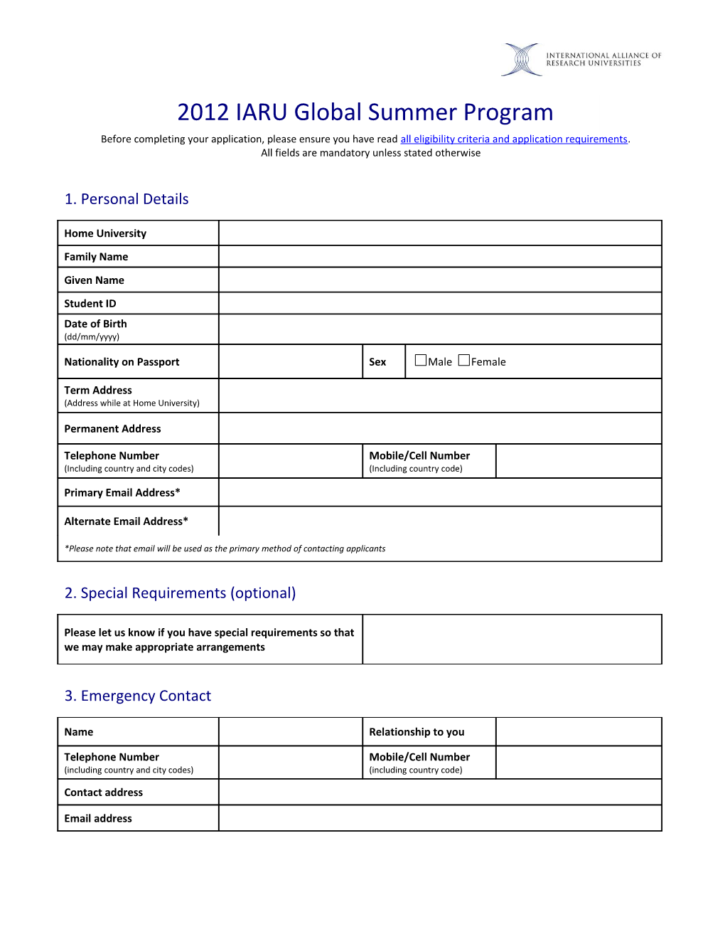 2009 IARU Global Summer Program