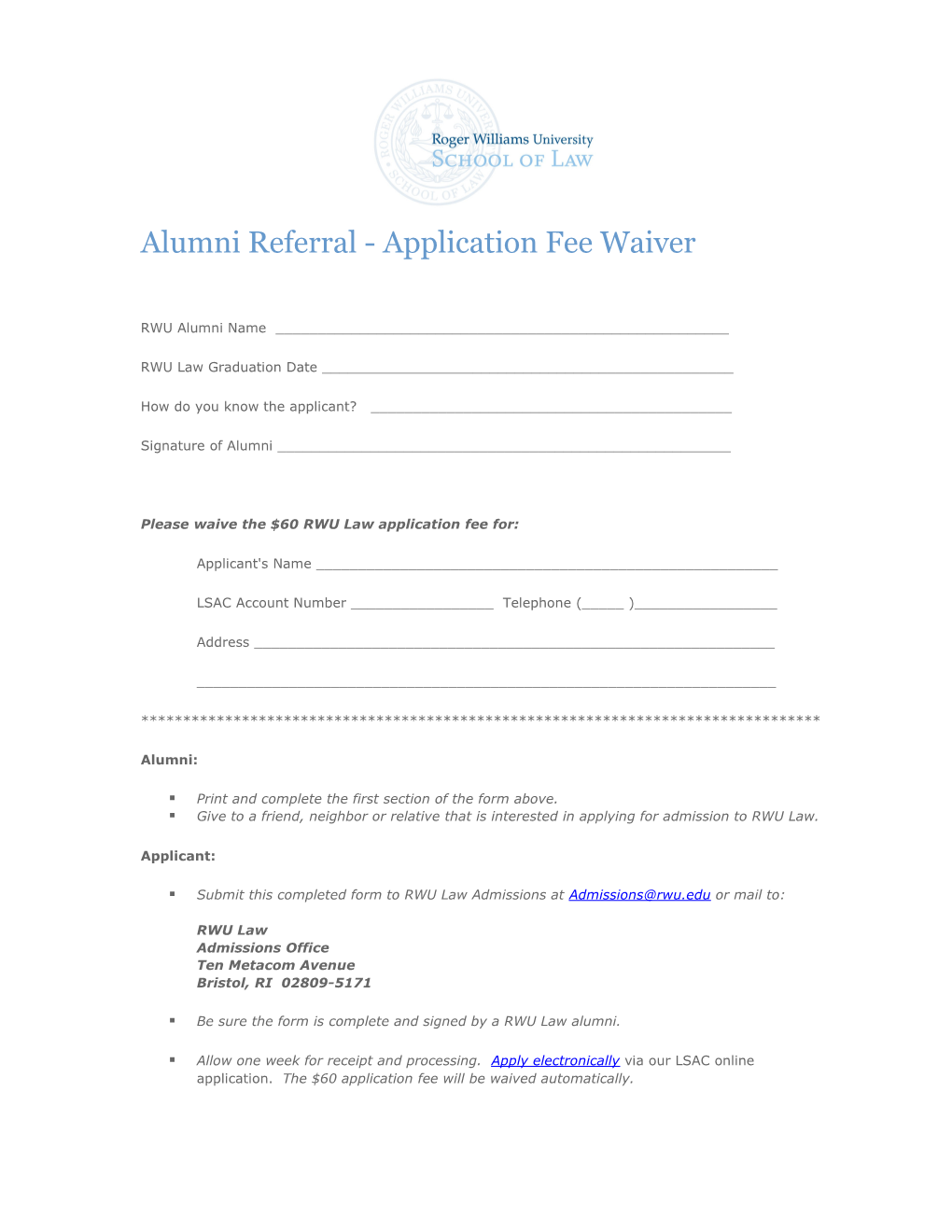 Alumni Referral - Application Fee Waiver