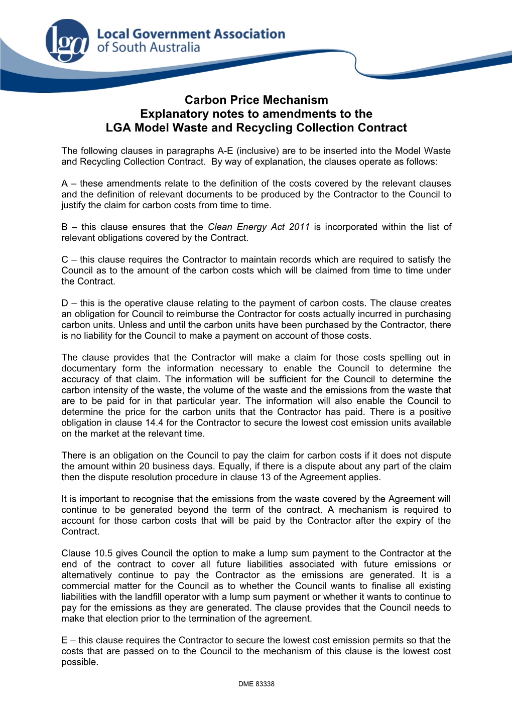 Amendments to the Model Waste and Recycling Collection Contract