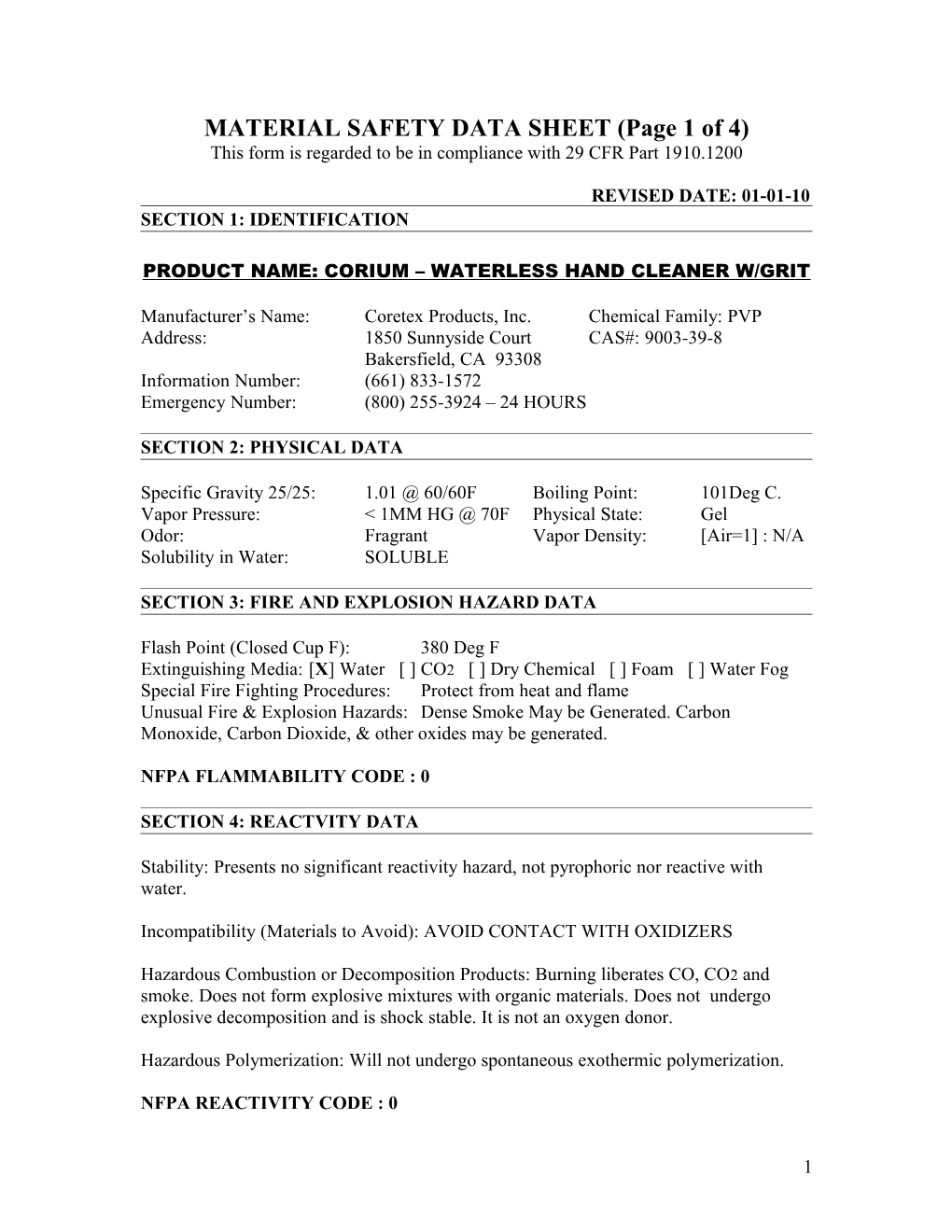 MATERIAL SAFETY DATA SHEET (Page 1 of 3) s1