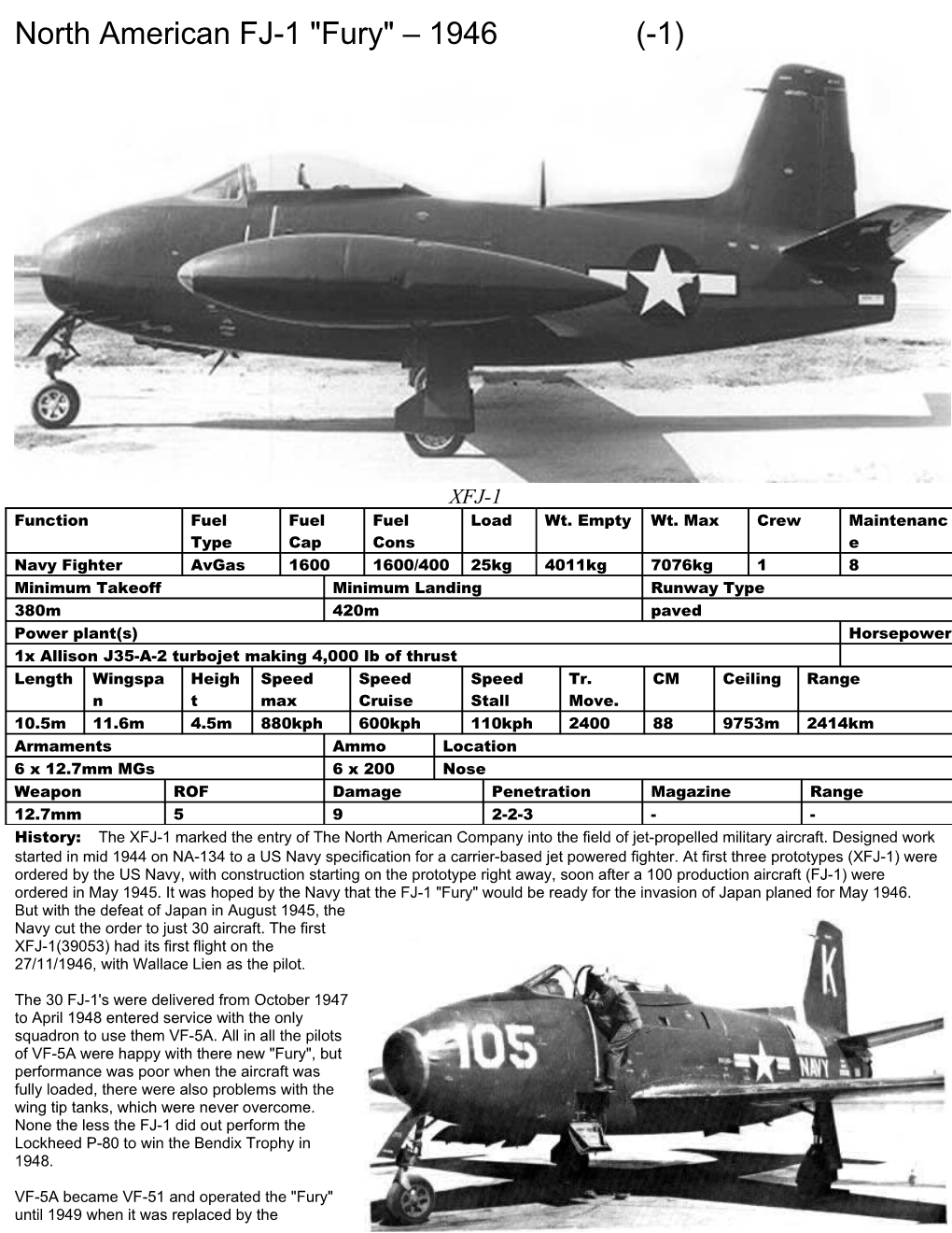 North American FJ-1 Fury 1946 (-1)