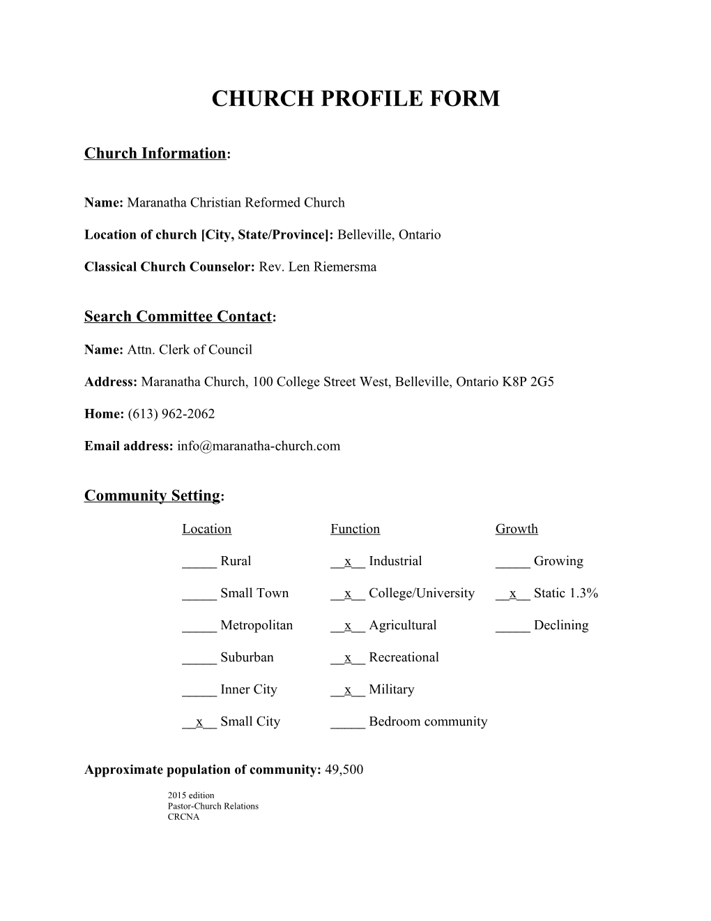 Church Profile Form